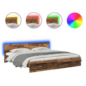 vidaXL Voodi raam LED -ribatuledega Vana puit 200 x 200 cm Tehispuit