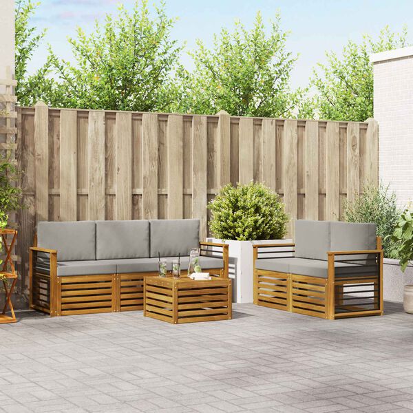 vidaXL Diivanikomplektid 6 pcs Looduslik ja Hele Hall Tugev akatsiapuu