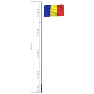 vidaXL Rumeenia lipp ja lipumast, alumiinium, 6,2 m