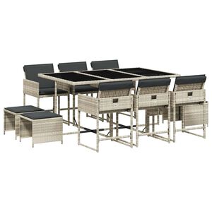vidaXL 11-osaline aia s&ouml;&ouml;gim&ouml;&ouml;bli komplekt patjadega, hall, pol&uuml;rotang