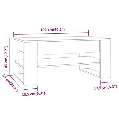 vidaXL kohvilaud, valge, 102x55x45 cm, tehispuit