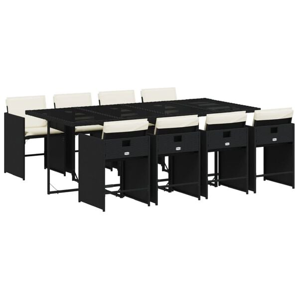 vidaXL 9-osaline aiam&ouml;&ouml;bli komplekt patjadega, must, pol&uuml;rotang