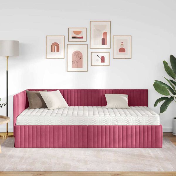 vidaXL Nurgavoodi raam koos madratsiga peaga 2 pcs Roheline Samet