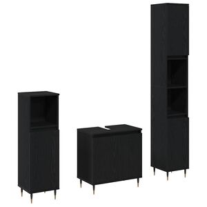 vidaXL Vannitoa m&ouml;&ouml;bleset uksega 3 pcs Must tamm 30 x 30 x 190 cm