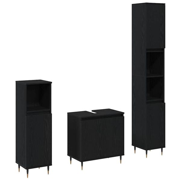 vidaXL Vannitoa m&ouml;&ouml;bleset uksega 3 pcs Must tamm 30 x 30 x 190 cm