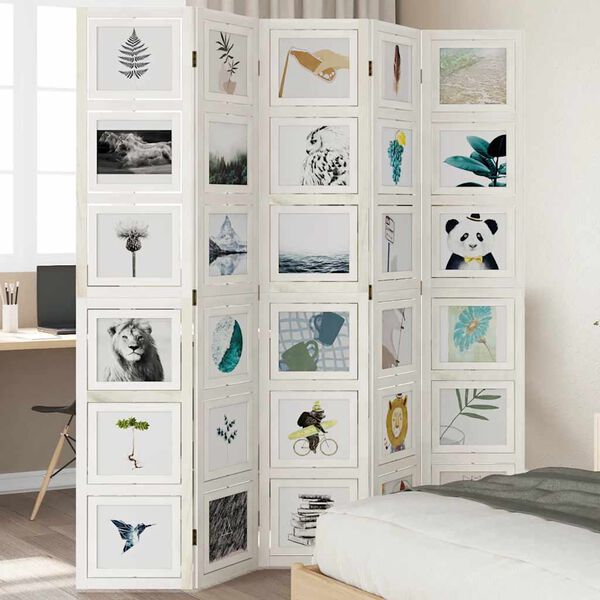 vidaXL 5 paneeliga ruumijagaja, valge, Paulownia puit