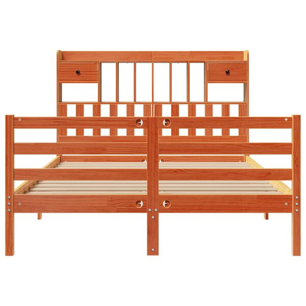 vidaXL riiuliga voodi ilma madratsita, vahapruun, 160x200cm, männipuit