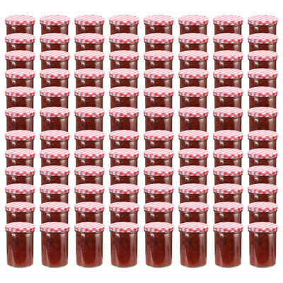 vidaXL klaasist moosipurgid valge ja punase kaanega 96 tk, 400 ml
