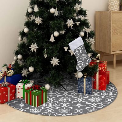 vidaXL luksuslik jõulupuu alune lina, sokiga, hall, 90 cm, kangas