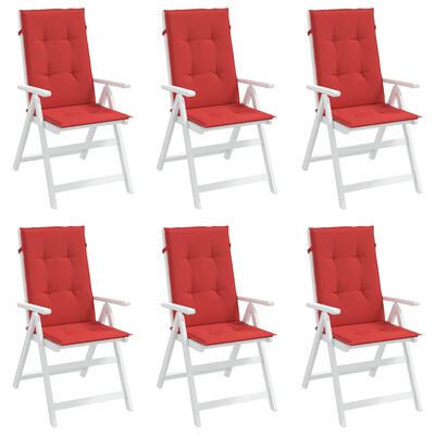 vidaXL kõrge seljatoega toolipadjad 6 tk, punane, 120x50x3 cm, kangas