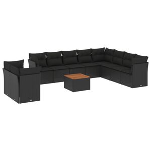 vidaXL 11-osaline aiadiivani komplekt patjadega, must, pol&uuml;rotang
