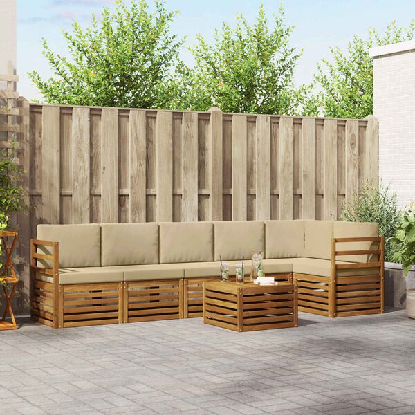 vidaXL Nurgadiivanikomplekt 7 pcs Looduslik ja beež Tugev akatsiapuu