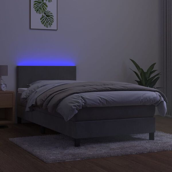 vidaXL kontinentaalvoodi madrats ja LED, helehall, 90x190 cm, samet