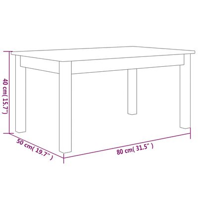 vidaXL kohvilaud, valge, 80x50x40 cm, männipuit
