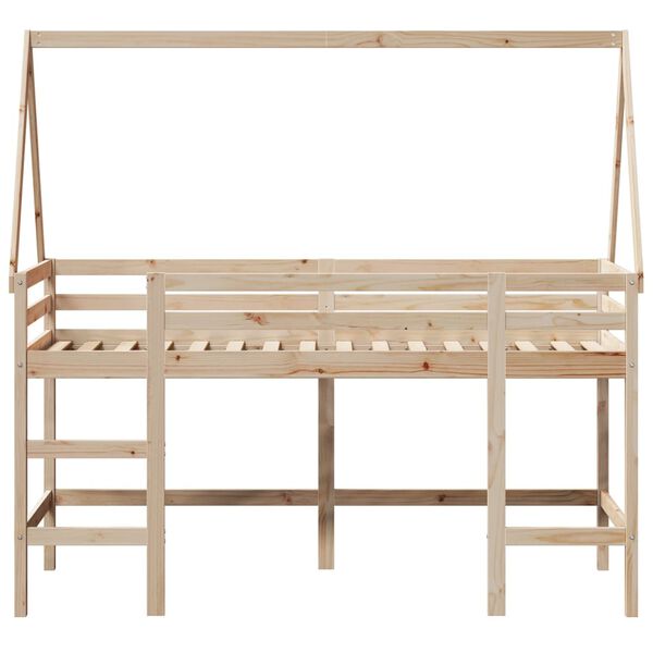 vidaXL kõrge voodi redeli ja katusega, 90x200 cm, männipuit