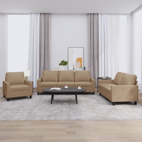 vidaXL 3-osaline diivanikomplekt patjadega, cappuccino, kunstnahk