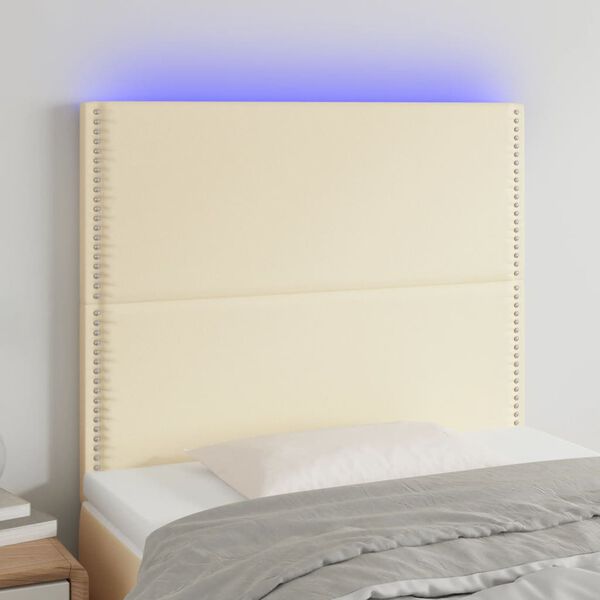 vidaXL LED-voodipeats, kreemjas, 80x5x118/128 cm, kunstnahk