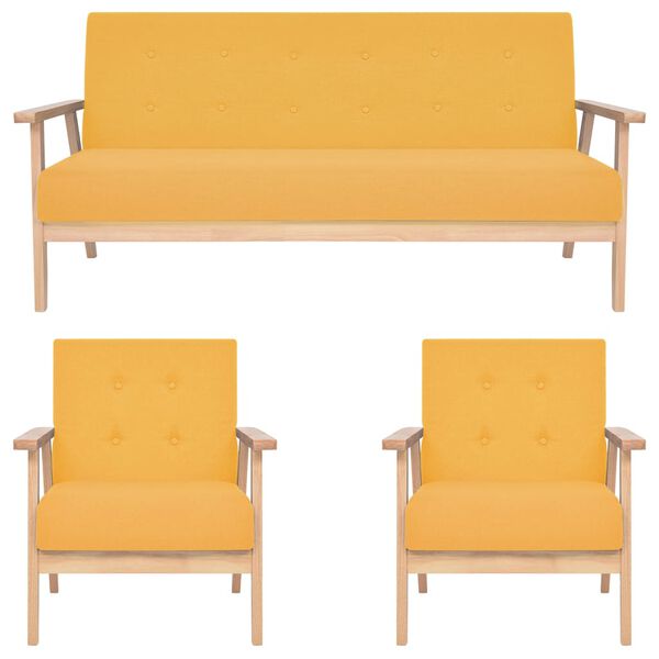 vidaXL 3-osaline diivanikomplekt kangast, kollane