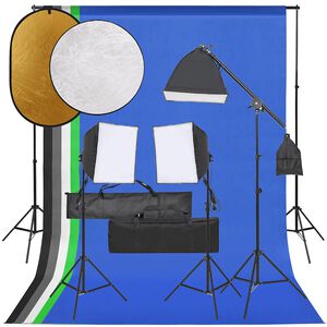 vidaXL fotostuudio komplekt valgustuse, taustapildi ja reflektoriga