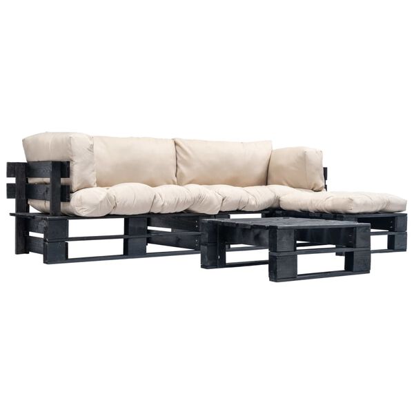 vidaXL 4-osaline kaubaalustest aiadiivan, liivavalged padjad, puit