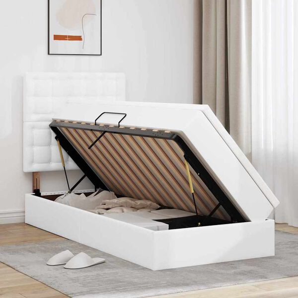 vidaXL Laos voodi madratsiga peaga PUHAS VALGE 90 x 200 cm Kunstnahk