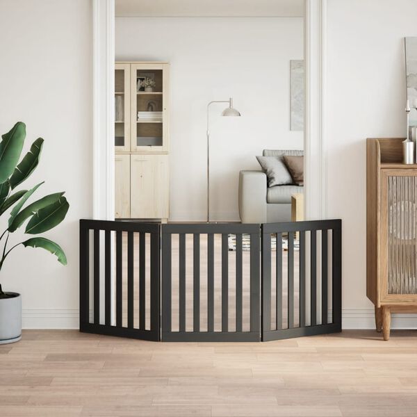 vidaXL kokkupandav koeravärav, 3 paneeli, must, 150 cm, paplipuit