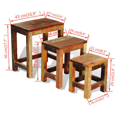 vidaXL üksteise alla mahtuvate laudade komplekt, 3 tk, taastatud puit