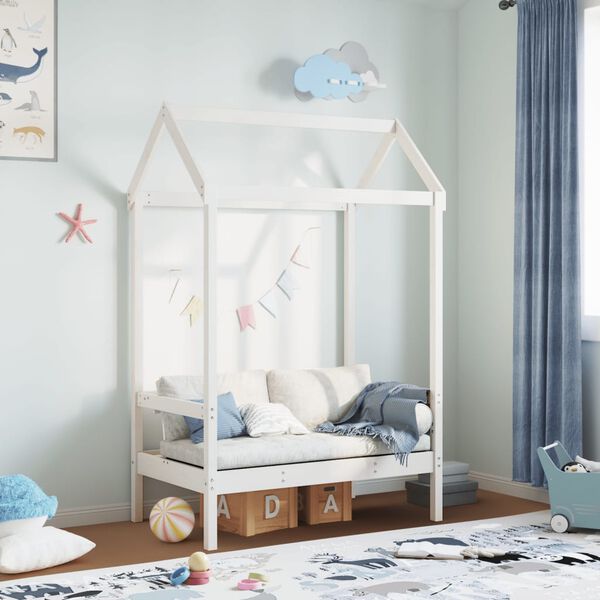 vidaXL pink koos katusega, valge, 117,5 x 70 x 176,5 cm, männipuit