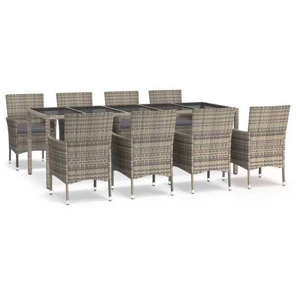 vidaXL 9-osaline aiam&ouml;&ouml;bli komplekt patjadega, hall, pol&uuml;rotang