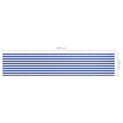vidaXL rõdusirm, valge ja sinine, 120 x 600 cm, oxford-kangas