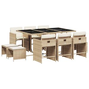 vidaXL 11-osaline aiam&ouml;&ouml;bli komplekt patjadega, beež, pol&uuml;rotang