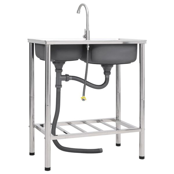 vidaXL matkavalamu kahe kraanikausiga, kraaniga, roostevaba teras