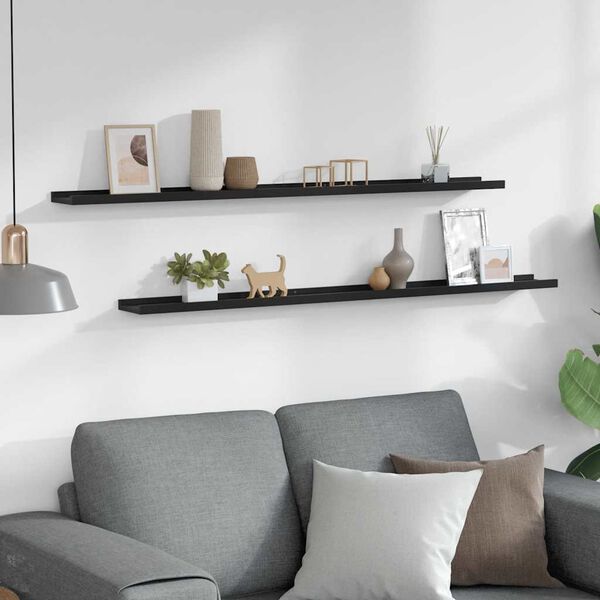 vidaXL seinariiulid, 2 tk, must, 115 x 9 x 3 cm