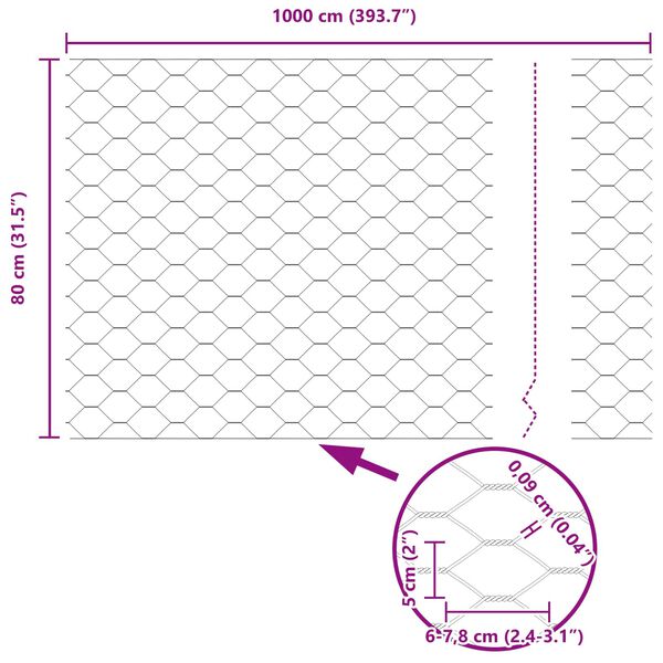 vidaXL Heksagonaalne tara Roheline 0.8 x 10 m Teras