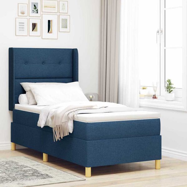 vidaXL Box Spring voodi madratsiga peaga Sinine 90 x 190 cm kangas