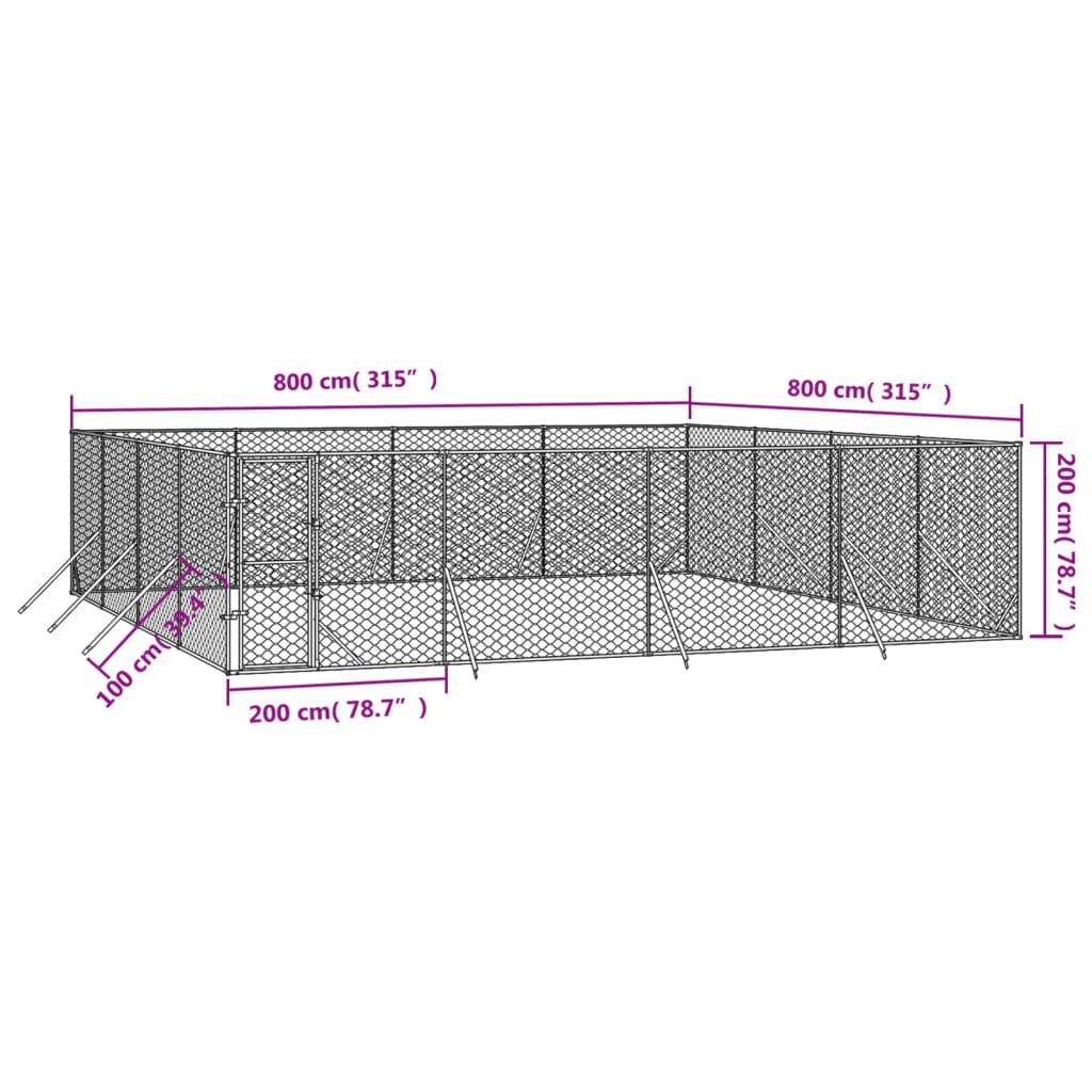 vidaXL õue koeraaedik, hõbedane, 8x8x2 m, tsingitud teras