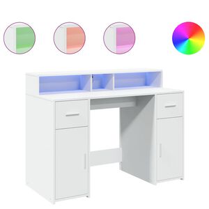 vidaXL kirjutuslaud LED-tuledega, valge, 120x55x91 cm, tehispuit