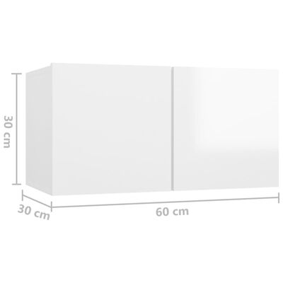 vidaXL telerikapid 4 tk, kõrgläikega valge, 60 x 30 x 30 cm, puitlaastplaat