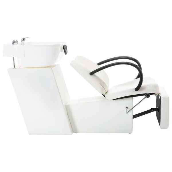 vidaXL juuksurisalongi peapesutool valamuga, valge, kunstnahk