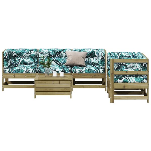 vidaXL 6-osaline aiam&ouml;&ouml;bli komplekt patjadega, immutatud m&auml;nnipuit