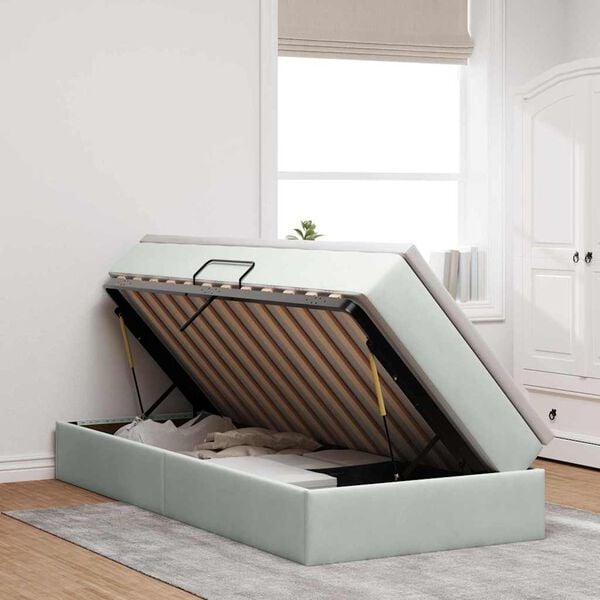 vidaXL Voodi hoiukohaga ja madratsiga Helehall 90 x 200 cm Samet