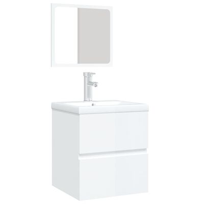 vidaXL vannitoakapp valamu ja peegliga, kõrgläikega valge