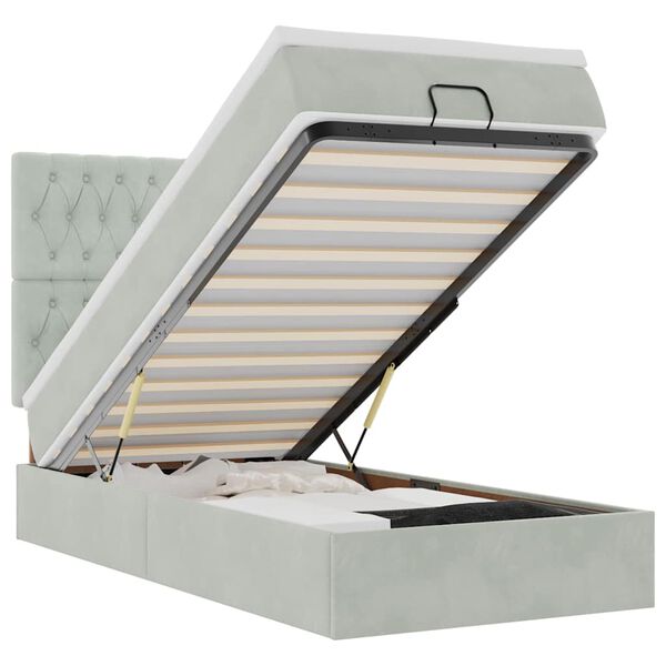 vidaXL Ottomani voodiraam madratsitega, helehall, 100x200 cm, samet