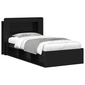 vidaXL Voodiraam ladustamisega peaga Must 90 x 190 cm Tehispuit
