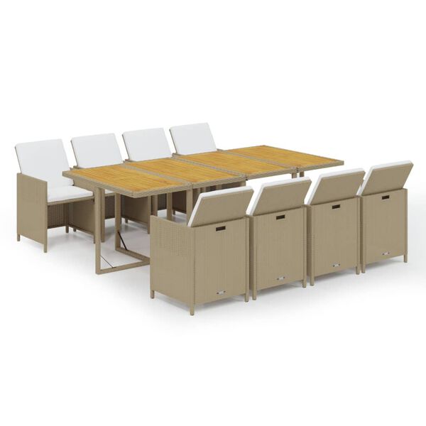 vidaXL 9-osaline aia s&ouml;&ouml;gim&ouml;&ouml;bli komplekt patjadega, pol&uuml;rotang, beež