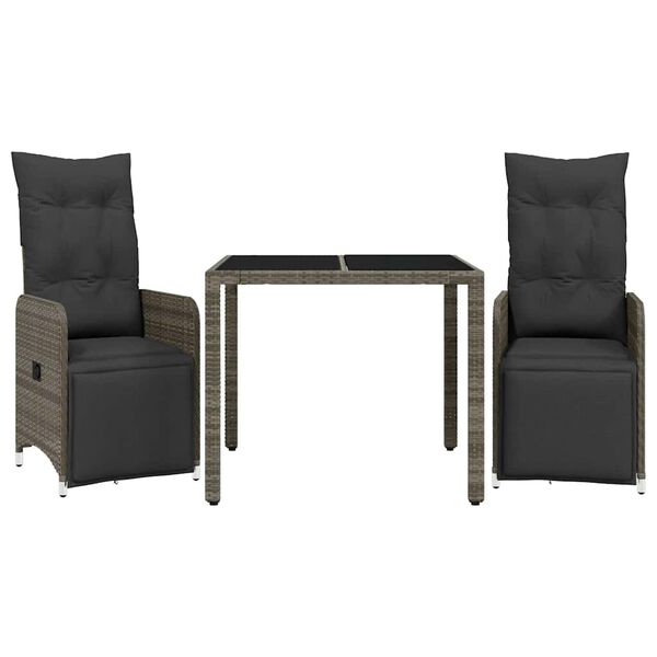 vidaXL 3-osaline aia bistrookomplekt istmepatjadega, hall, pol&uuml;rotang