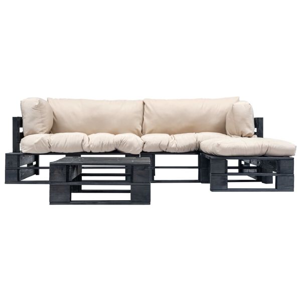 vidaXL 4-osaline kaubaalustest aiadiivan, liivavalged padjad, puit