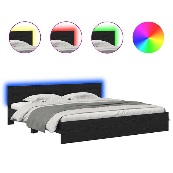 vidaXL Voodi raam LED -ribatuledega Must tamm 180 x 200 cm Tehispuit