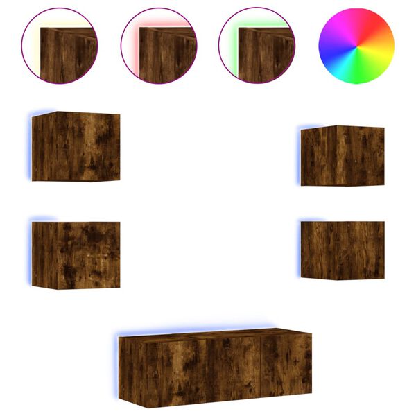 vidaXL 6-osaline telerikappide komplekt LED-tuledega, suitsutatud tamm