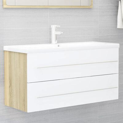 vidaXL 2-osaline vannitoamööbel, valge ja Sonoma tamm, puitlaastplaat